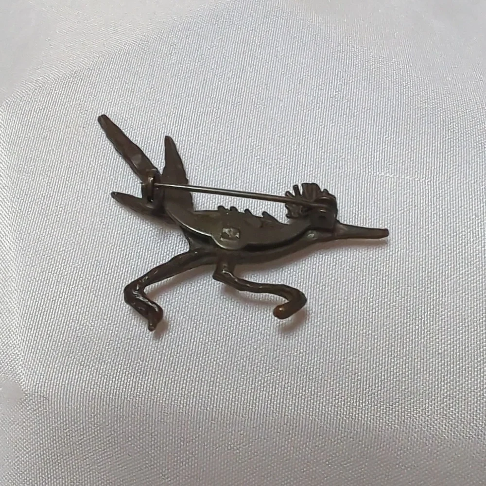 Vintage Tortolani Copper Tone Roadrunner Bird Pin Brooch with Faux Turquoise Eye